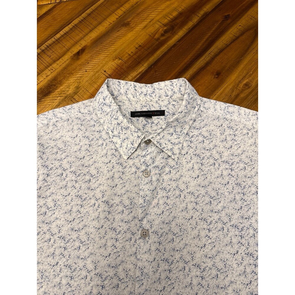 John Varvatos Short Sleeve Button Down Shirt Micro Print White Gray Men’s Large